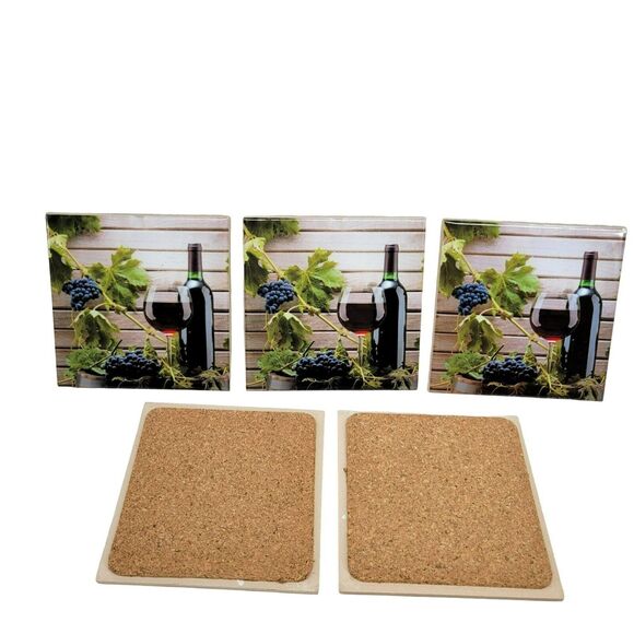 Wine Stone Coasters Set of 5 Glass Bottle Grape Grapevine Vineyard Canape - Picture 2 of 4